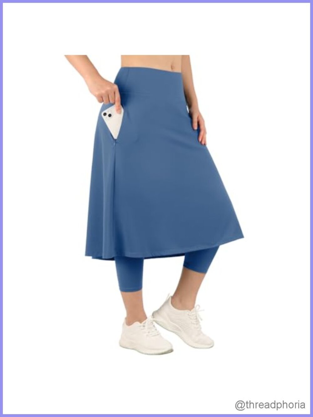 Women's Athletic Skirted Leggings with Pockets High Waisted Knee Length
